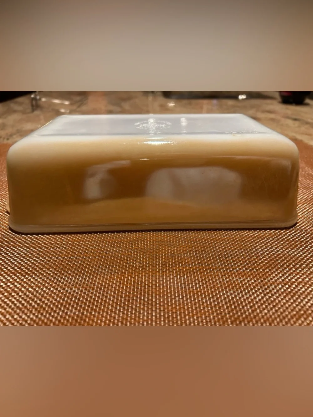 Fire King #409 Peach Lustre 1Qt. Loaf Baking Dish. 9” x 5” No chips or cracks.